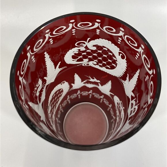 Egermann Ruby Red Cut To Clear Glass Vase Czech Bohemian Castle 40’s 10” X 4” - Picture 12 of 13